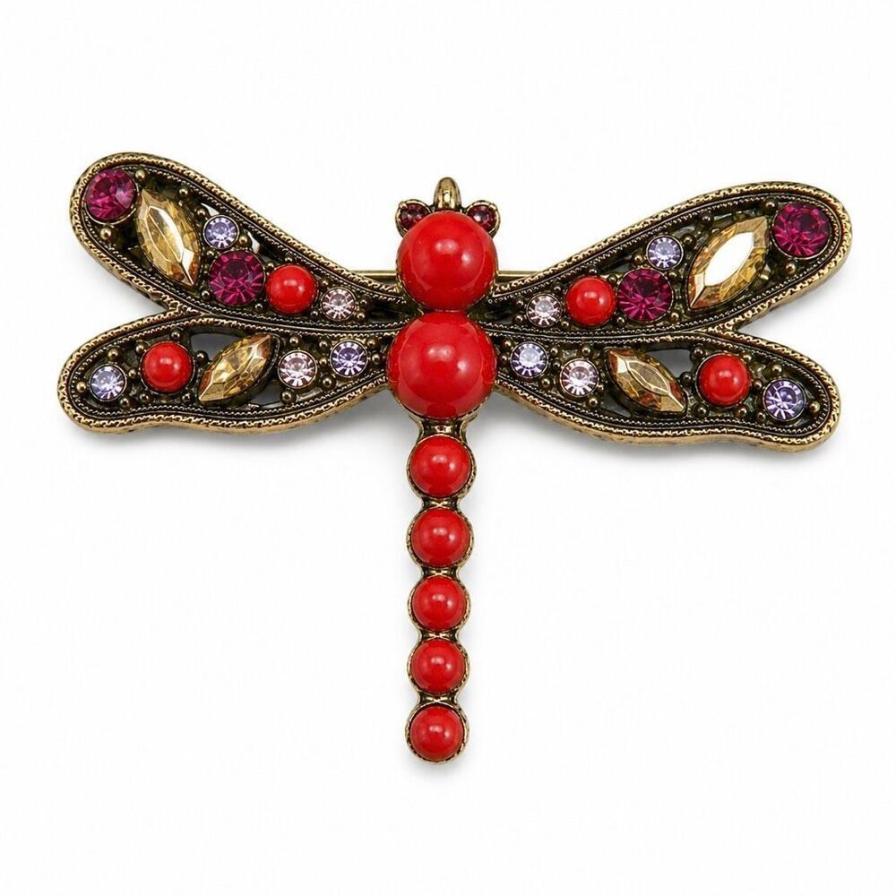 Red Dragonfly Brooch, Art Deco Style Whimsical Insect Pin